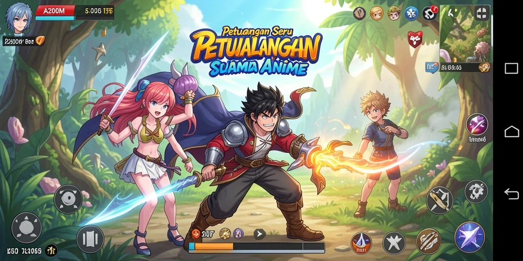 Tampilan gameplay A200M dengan aksi seru dan grafis anime yang memukau.