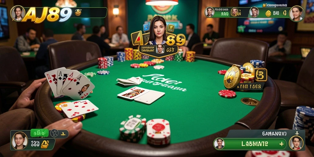 Tampilan antarmuka AJO89 yang menarik dan gameplay poker yang seru.