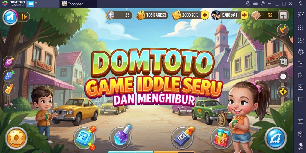 Screenshot utama menampilkan gameplay menarik dari DOMTOTO dengan berbagai aktivitas.