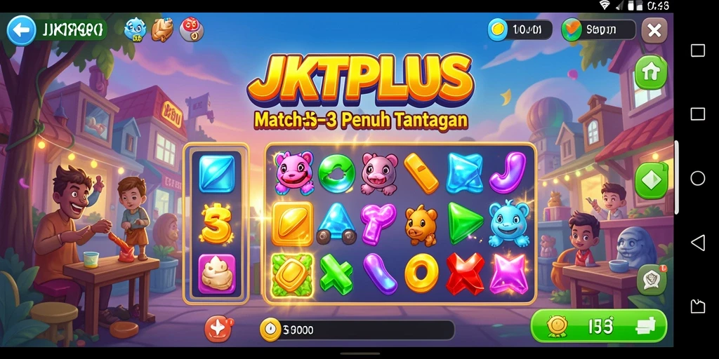 Screenshot gameplay JKTPLUS menampilkan tantangan Match-3 yang menarik.