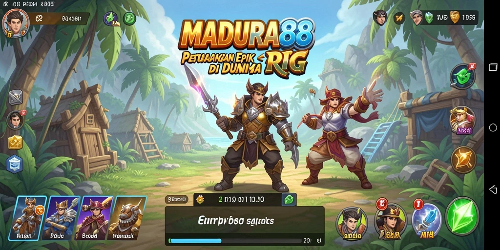 Tampilan gameplay mendalam MADURA88 dengan karakter dan misinya.