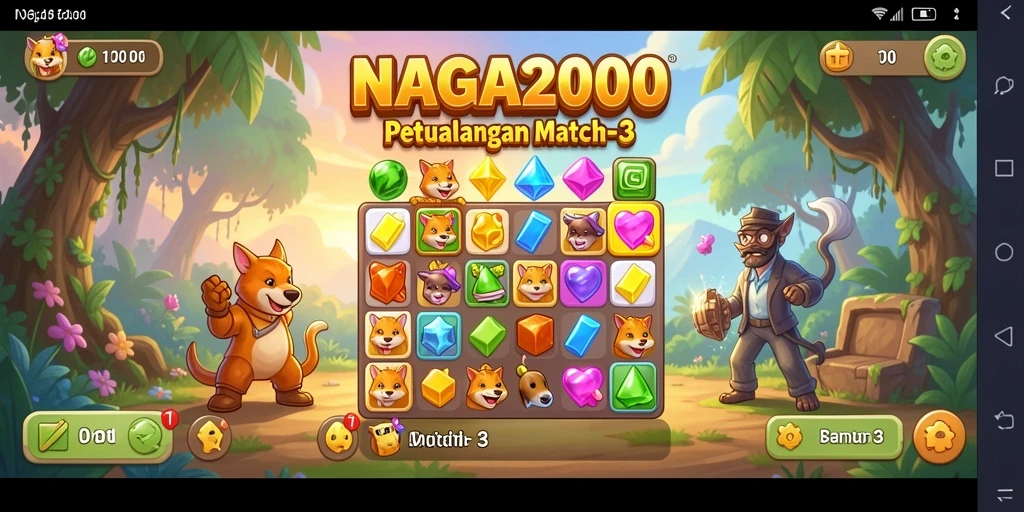 Screenshot utama menunjukkan gameplay seru NAGA2000 dengan permata berwarna-warni.