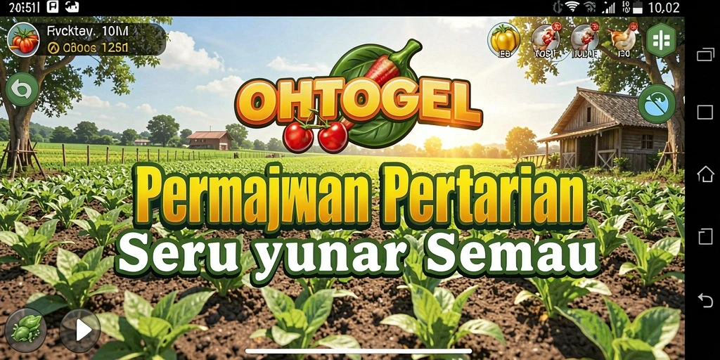 Screenshot gameplay OHTOGEL menampilkan kebun yang indah dan tanaman beragam.