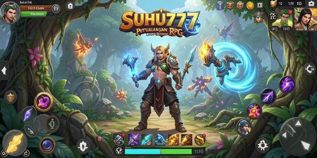 Screenshot utama SUHU777 menampilkan aksi seru dalam pertarungan RPG.